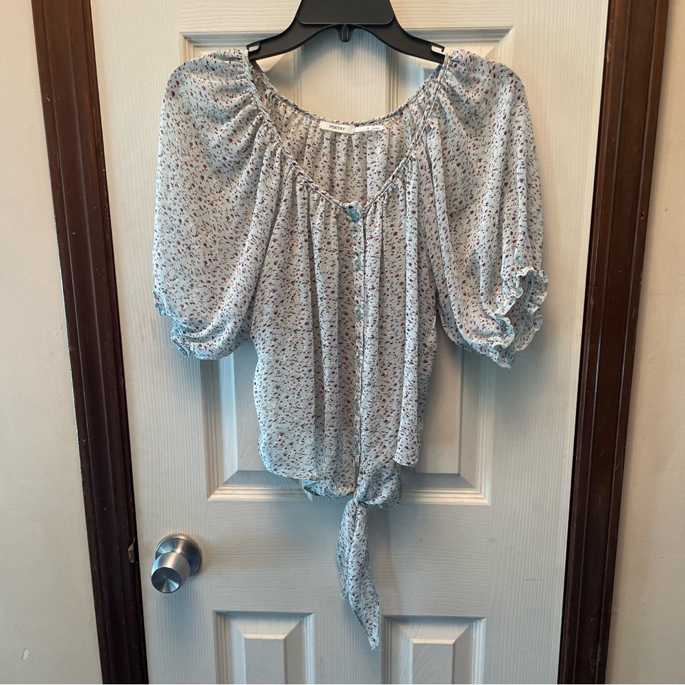 Poetry Blue Floral Tie-Front Blouse